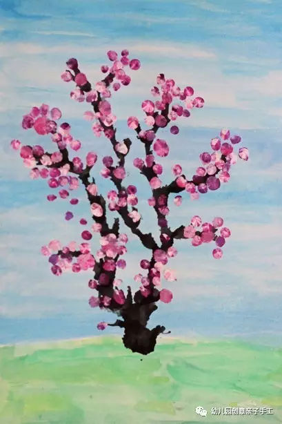 簡單好看的櫻花美術吹畫，幼兒園必備